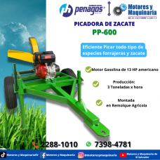 PICADORA DE ZACATE MODELO PP-600 PENAGOS CON MOTOR GASOLINA DE 13 HP EN REMOLQUE AGRICOLA